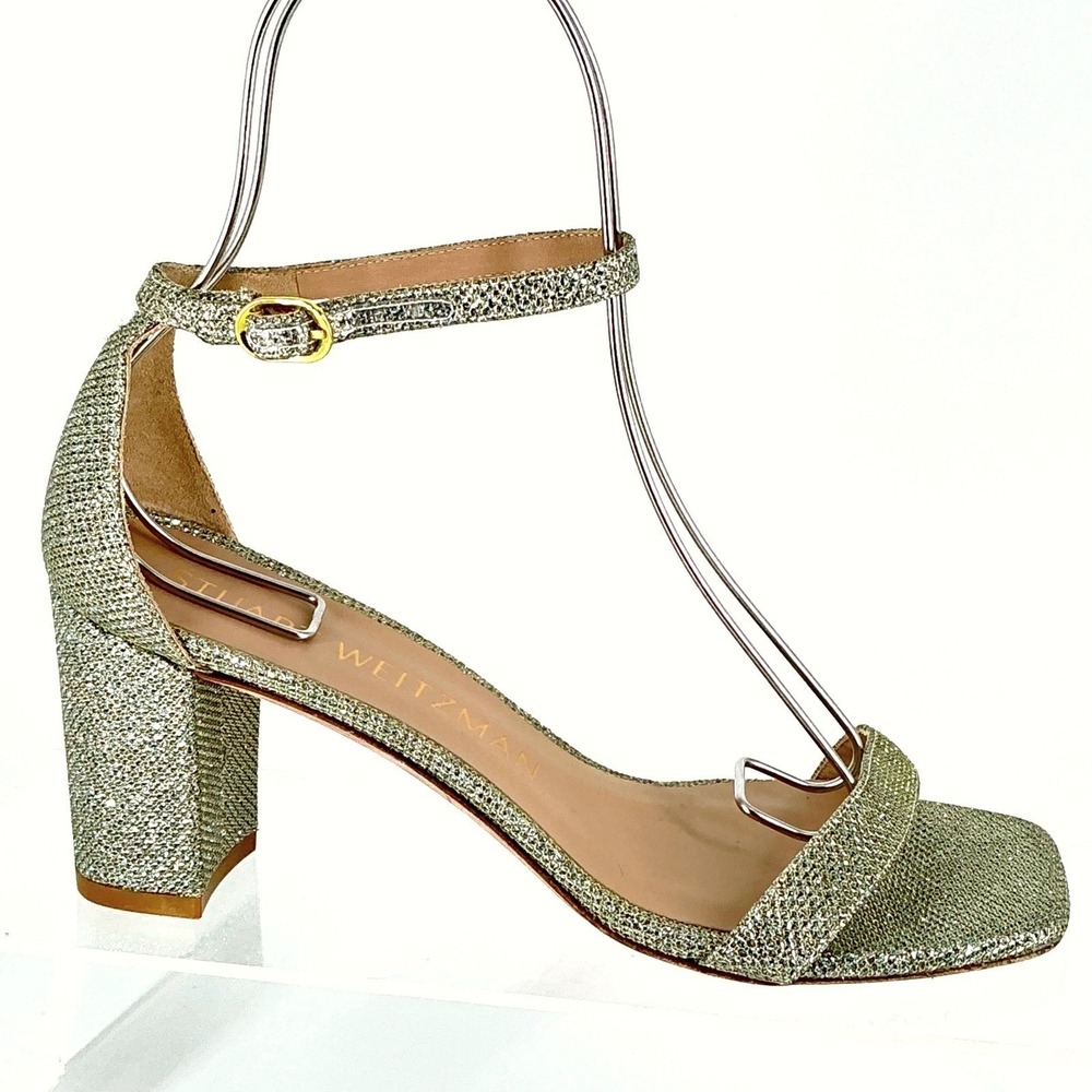 Stuart‎ Weitzman Size 8 Sparkly Glitter Block Strappy 75mm Sandals Shoes Noir
